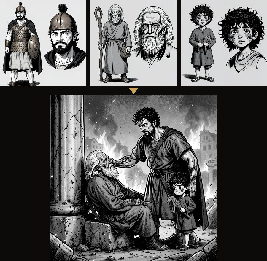 Panels drawn from the cast